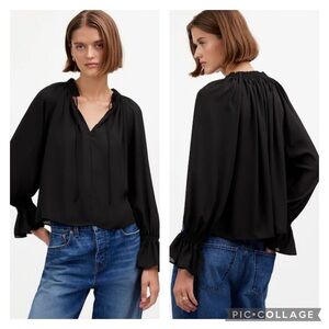 EUC Madewell Black Long-Sleeve Tie-Neck Top